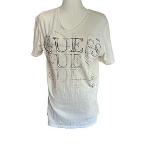 Guess White Tee Tshirt Medium Stylish Casual Classic Luxury Basic Stretch
